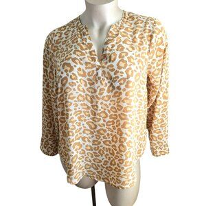 Torrid Womens Leopard Print Blouse Size 1 Tan & White V-Neck Long Sleeve JJ3876
